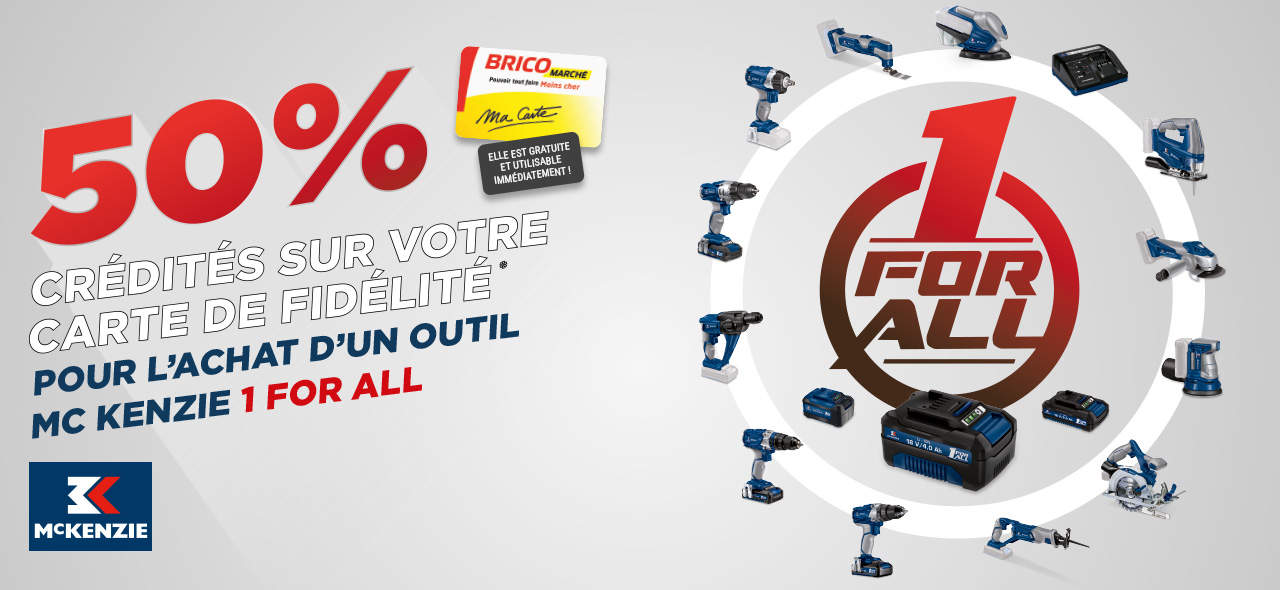 50% crédités sur votre carte de fidélité pour l'achat d'un outil McKenzie 1 for all